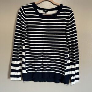 Express Women Lg Knit Long Sleeve Sweater White Blue Preppy School Nautical